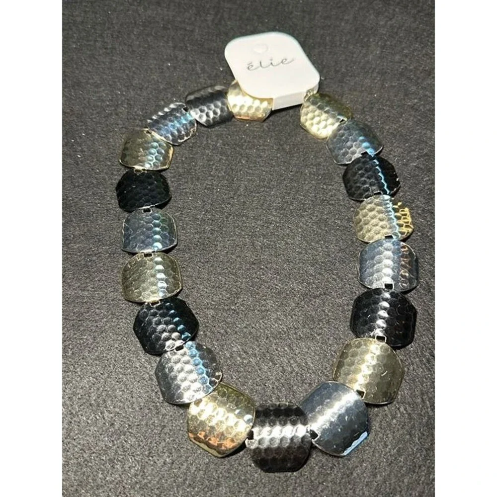 élie Silver Hammered Disc Statement Bracelet Boho Stretch NWT New Jewelry Gift
